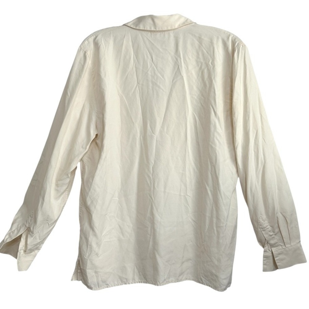 Talbots Button Down Shirt Women Cream 100% Silk Long Sleeve Quiet Luxury Chic 10 - Picture 2 of 4